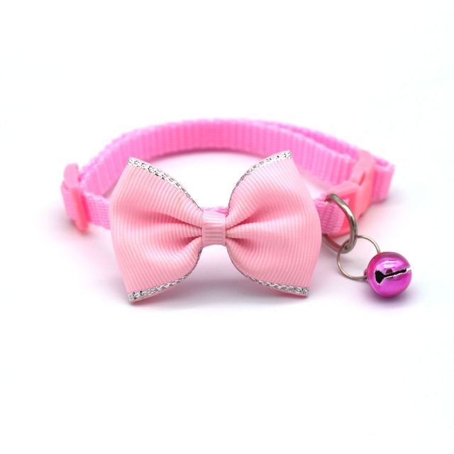 Adjustable Bow and Bell Pet Collar with Stripes