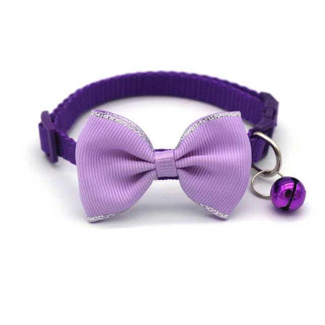 Adjustable Bow and Bell Pet Collar with Stripes