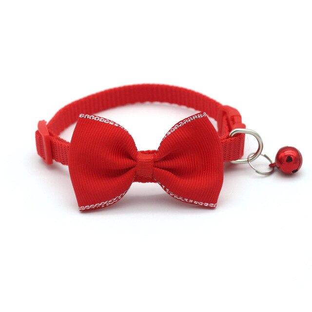 Adjustable Bow and Bell Pet Collar with Stripes