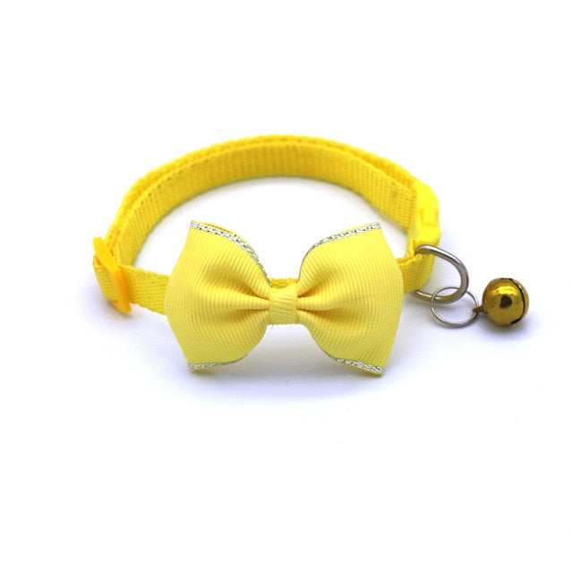 Adjustable Bow and Bell Pet Collar with Stripes