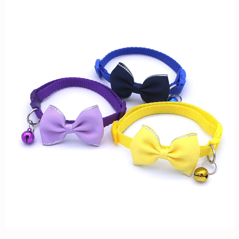 Adjustable Bow and Bell Pet Collar with Stripes