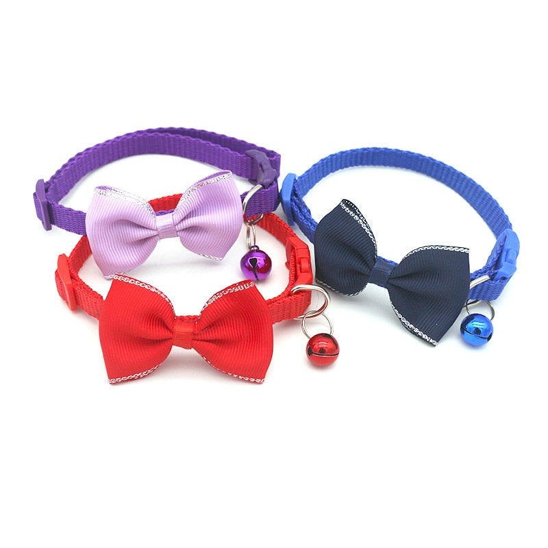 Adjustable Bow and Bell Pet Collar with Stripes