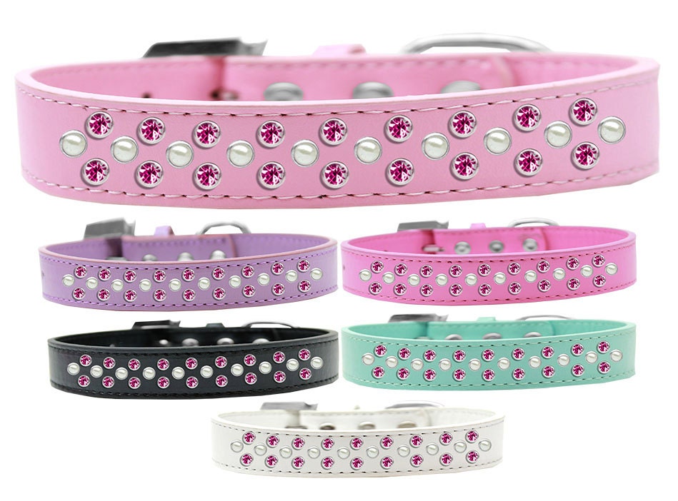 Pet Fashion Collar, "Pearl and Pink Crystal 